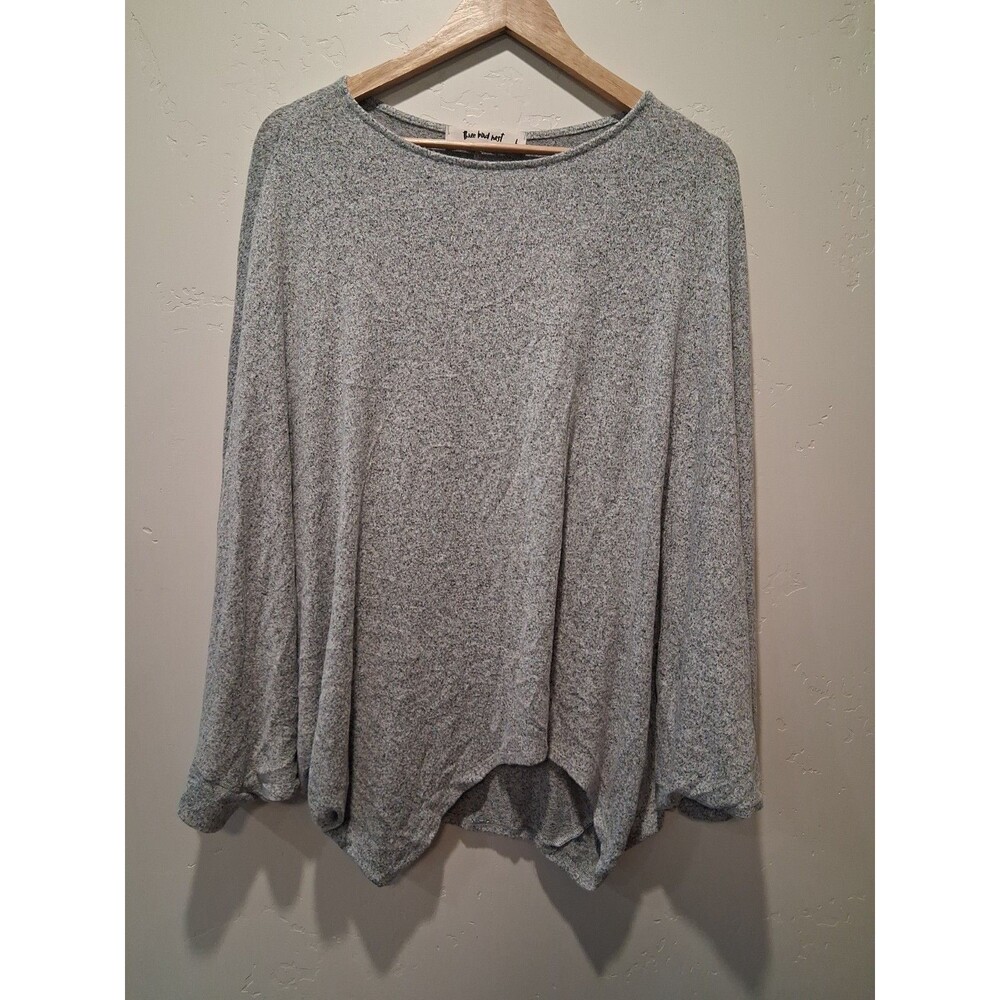 Three Bird Nest Womens L Heathered Black Gray Batwing Sleeve Knit Sweater Poncho